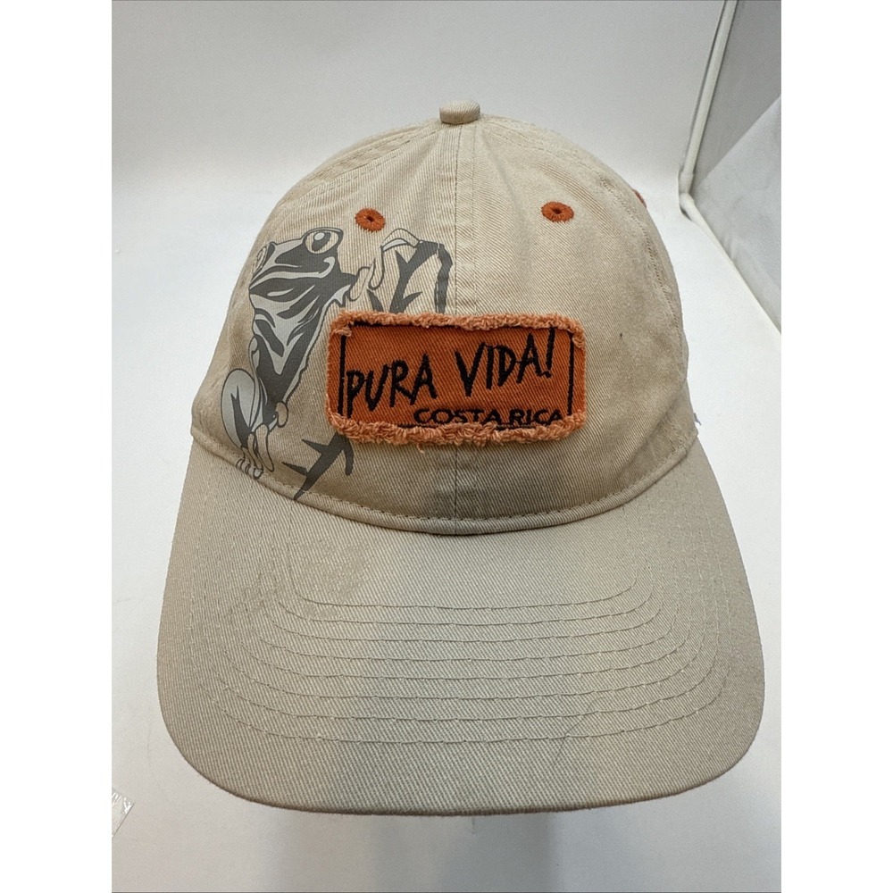 CAP HAT Costa Rica Pura Vida Embroidered GRAY Frog TAN‎ Strapback